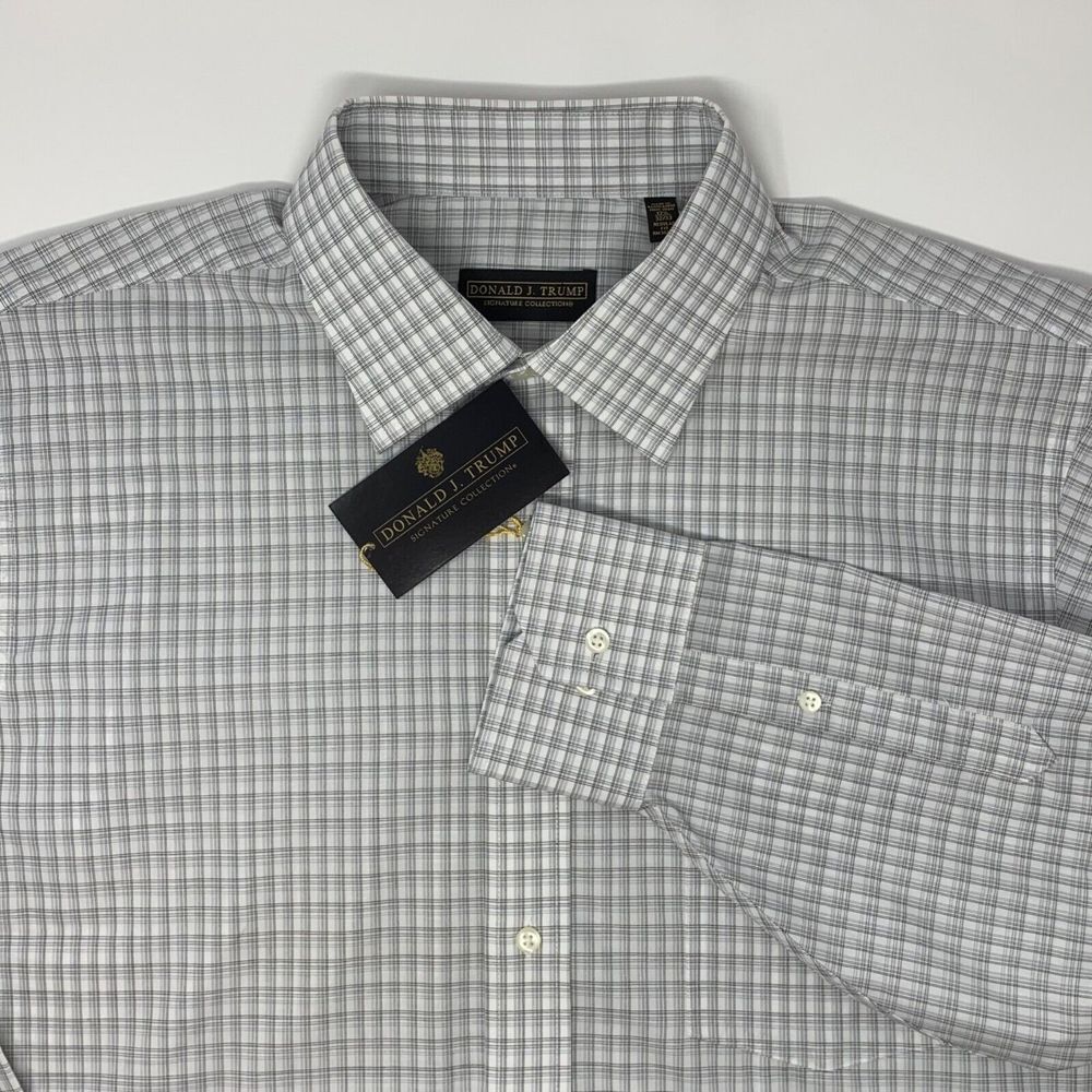 Donald J. Trump Signature Collection NWT Men's Shirt White Plaid Size 17 1/2" Sl